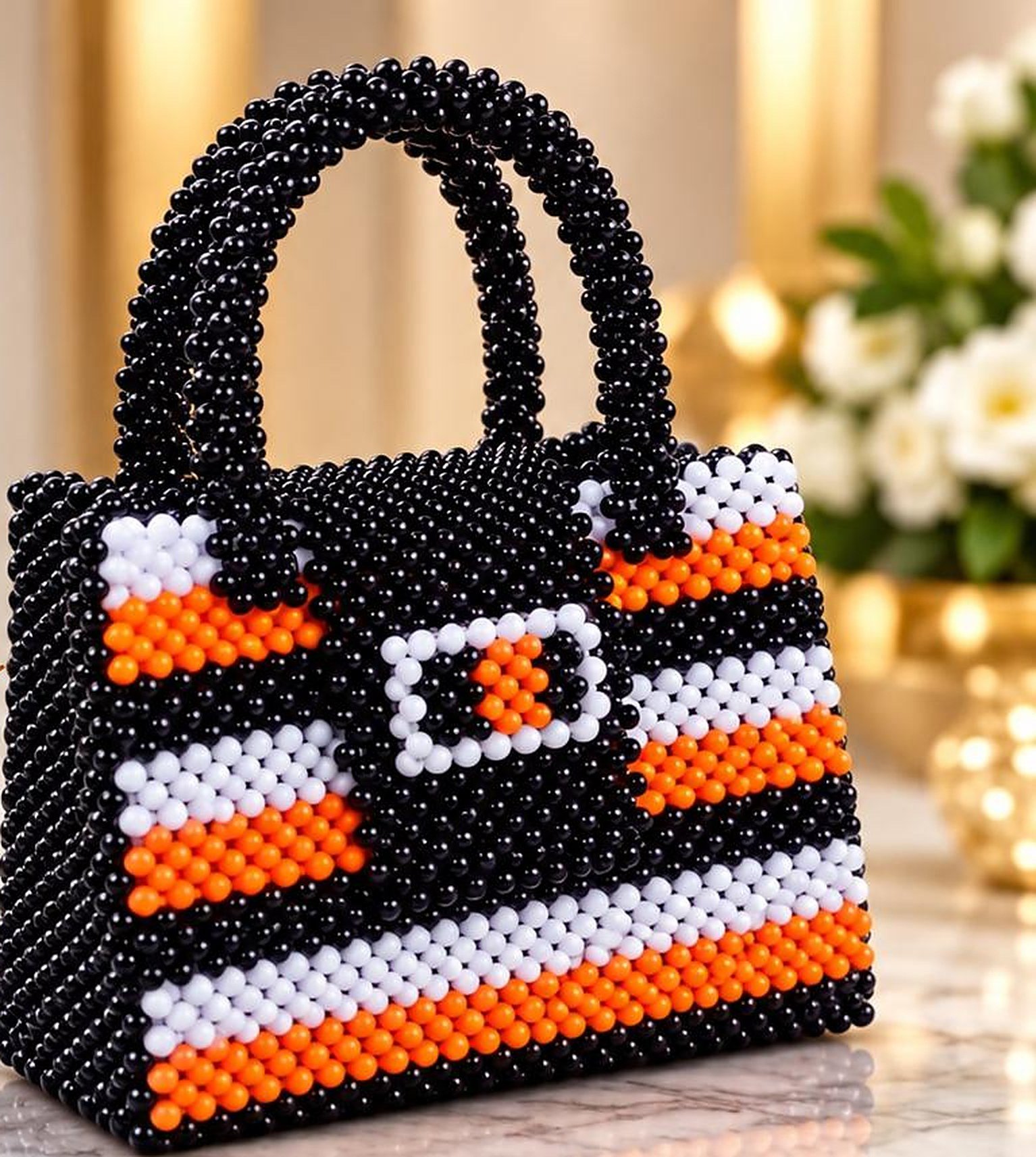 01 main Sac Ambre Prestige en perles tissées à la main – Maperle K Accessoires
