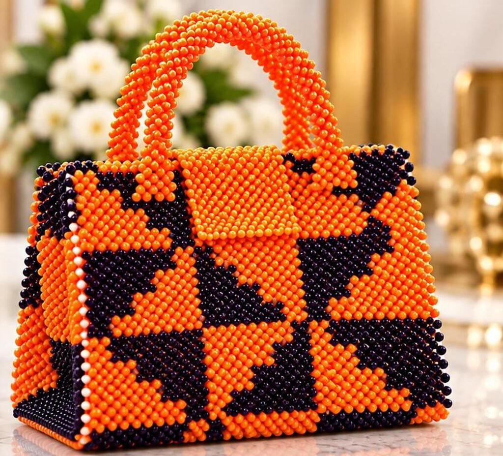 accueil Sac Safran Graphique en perles tissées à la main – Maperle K Accessoires