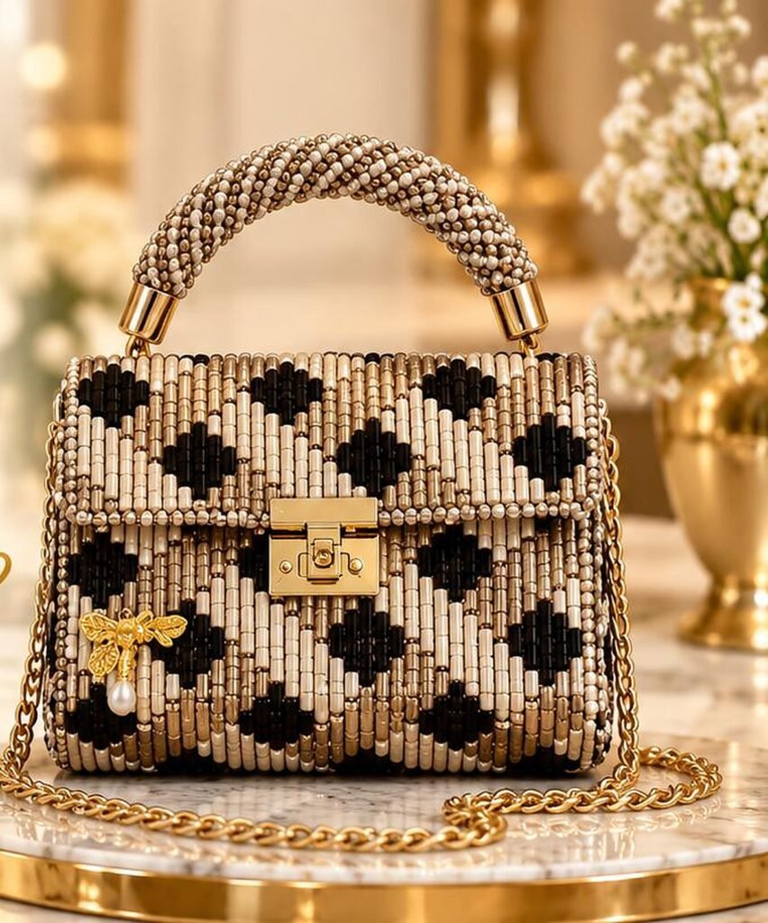 accueil Sac Abeille Dorée en perles tissées à la main – Maperle K Accessoires