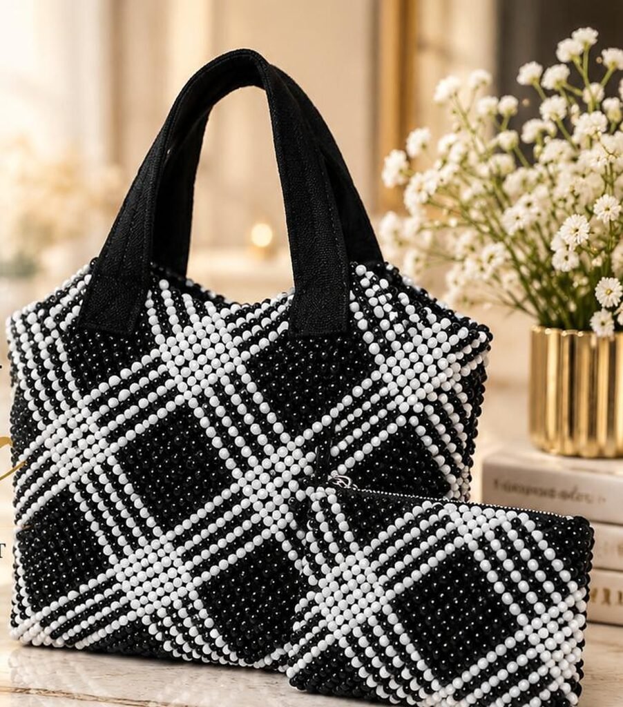 accueil Sac Échiquier Duo en perles tissées à la main – Maperle K Accessoires