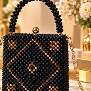 Pochette Onyx Dorée en perles tissées à la main – Maperle K Accessoires